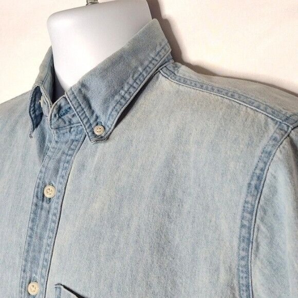 Faded Glory Light Wash Worn Look Y2K Short Sleeve Button Up Shirt Men Small - Picture 6 of 8